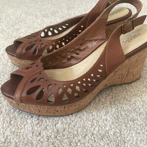 Nicole Brown Leather 3 Inch Wedge Heel